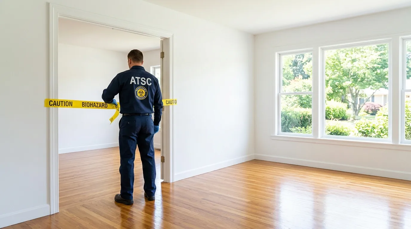 Certified biohazard cleanup crew performing Decomposition Cleanup in Huntington